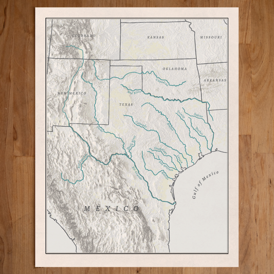 11x14" Texas Rivers Map